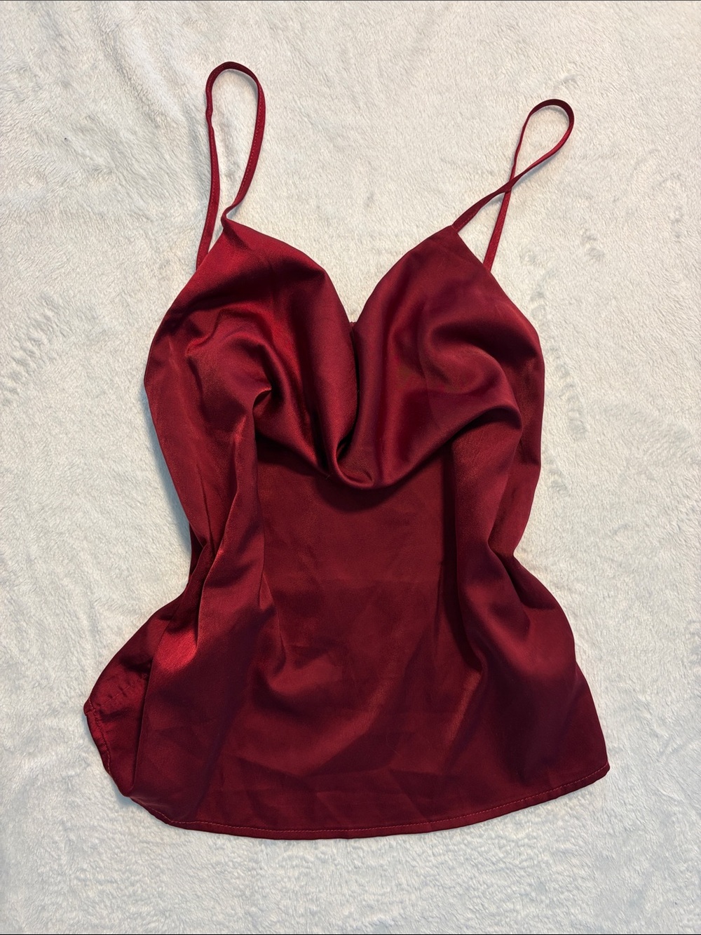 Satin Cowl Neck Camisole Tank Top - Wine Red